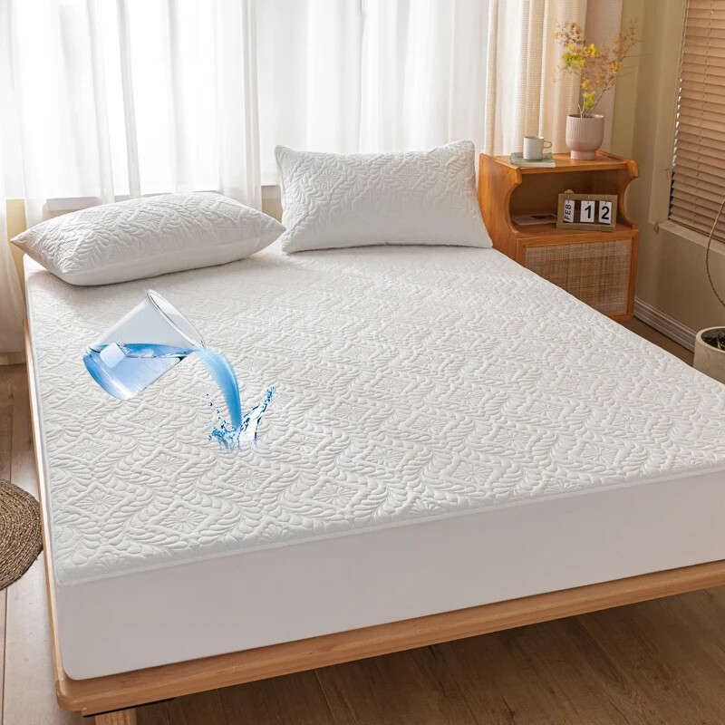 Quilted Fitted Bed Sheet With Elastic Mattress Cover Protector Solid Bed Cover