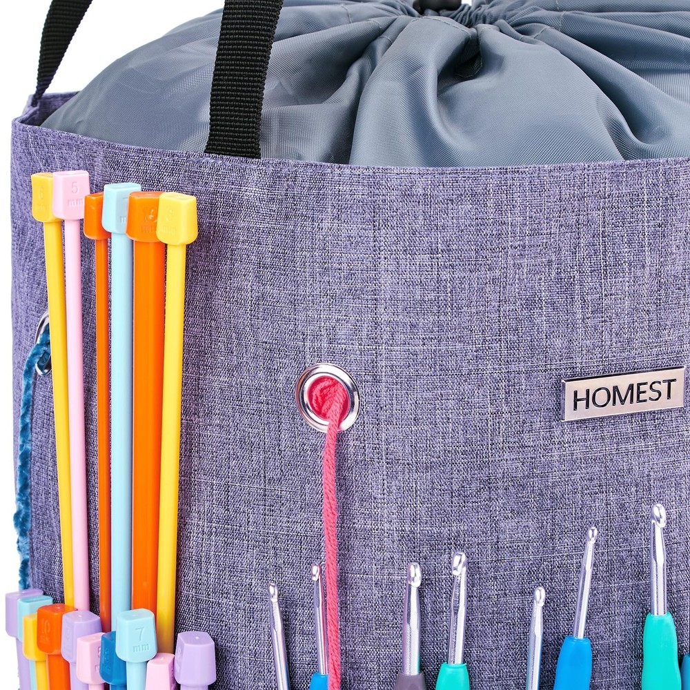 Large Crochet Bag with Customized Front Compartment for Knitting Accessories,...