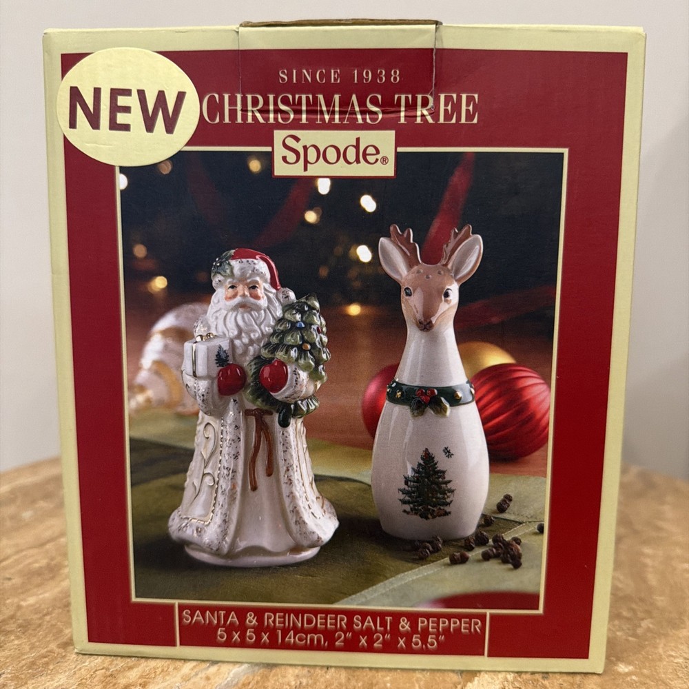 Spode Christmas Tree Santa & Reindeer Salt & Pepper Set