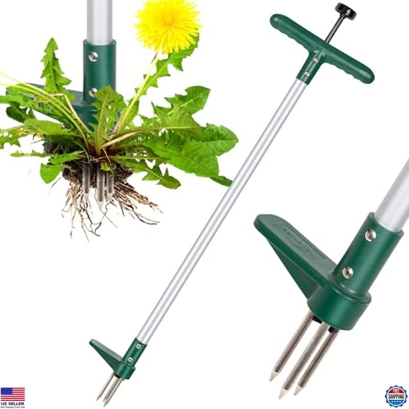 Stand Up Weed Puller Tool, Long Handle 3 Claws Dandelion Root Remover, 1 Pack
