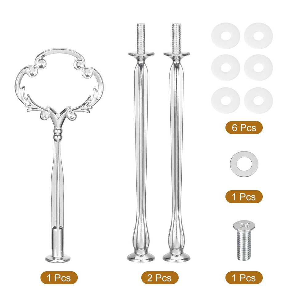 1 Set Cake Tray Stand Handle Plate Hardware Fitting 3-Tiers Flower Silver