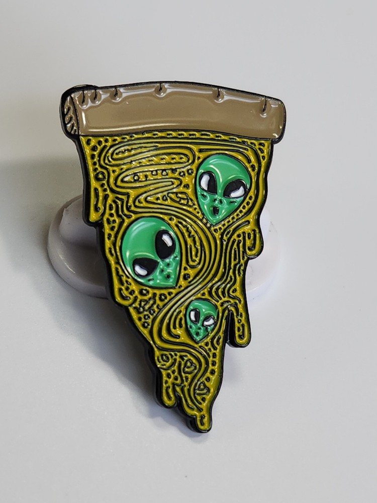 Green Alien Pizza Slice Lapel Pin