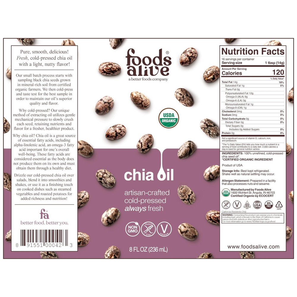 | Organic Chia Oil | 8 oz