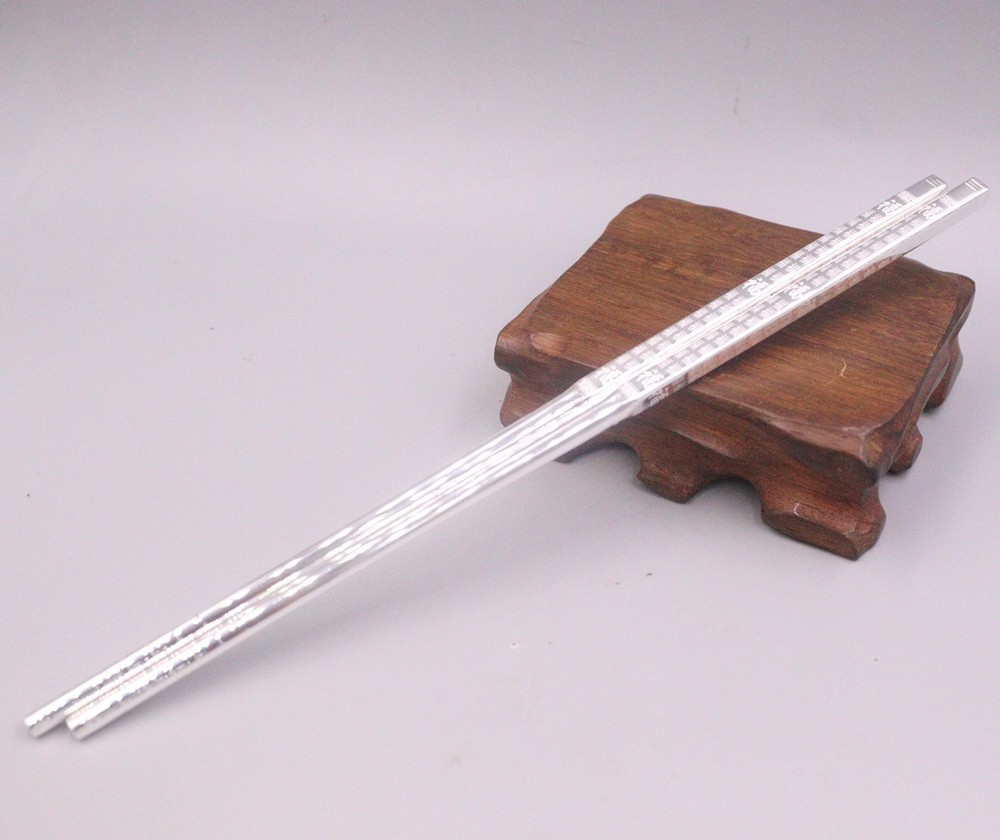 One Pair Solid 999 Pure Silver Chopsticks Household Many 福 Lucky Dinnerware