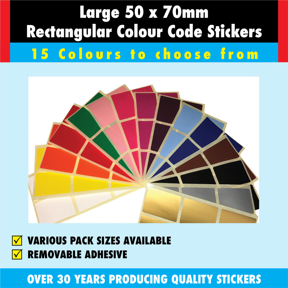 Extra Large 50 x 70mm Rectangles - Colour Code Stickers / Sticky Filing Labels
