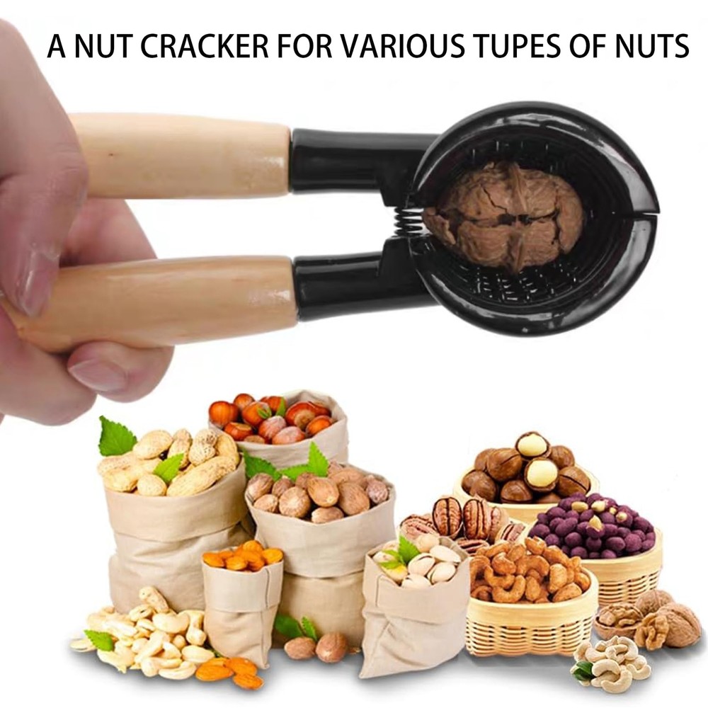 Nutcracker Pecan Walnut Plier Opener Tool with Wood Handle - Non-slip Handle