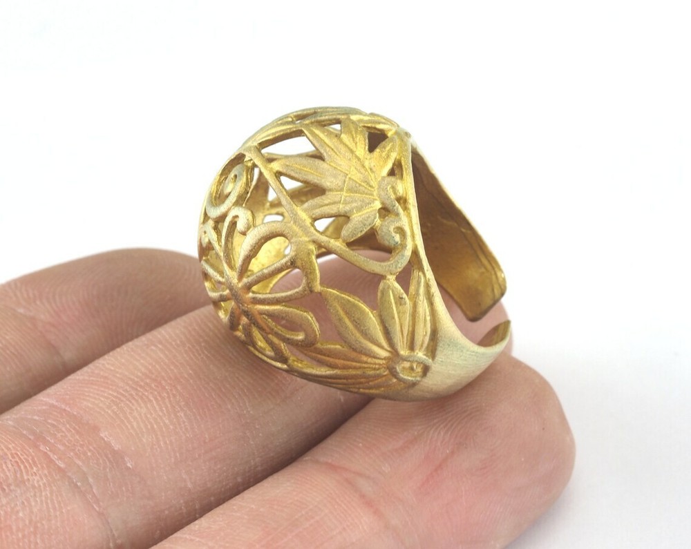 Leaf Butterfly Ring Adjustable Raw brass (18mm 7.5US inner size) 3004