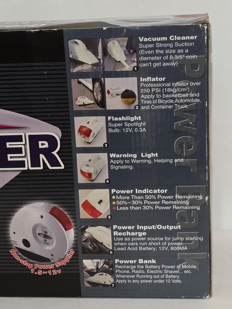 Auto Car 7 in 1 Emergency Power Bank, Compressor, Vacuum, Flashlight, Hammer +