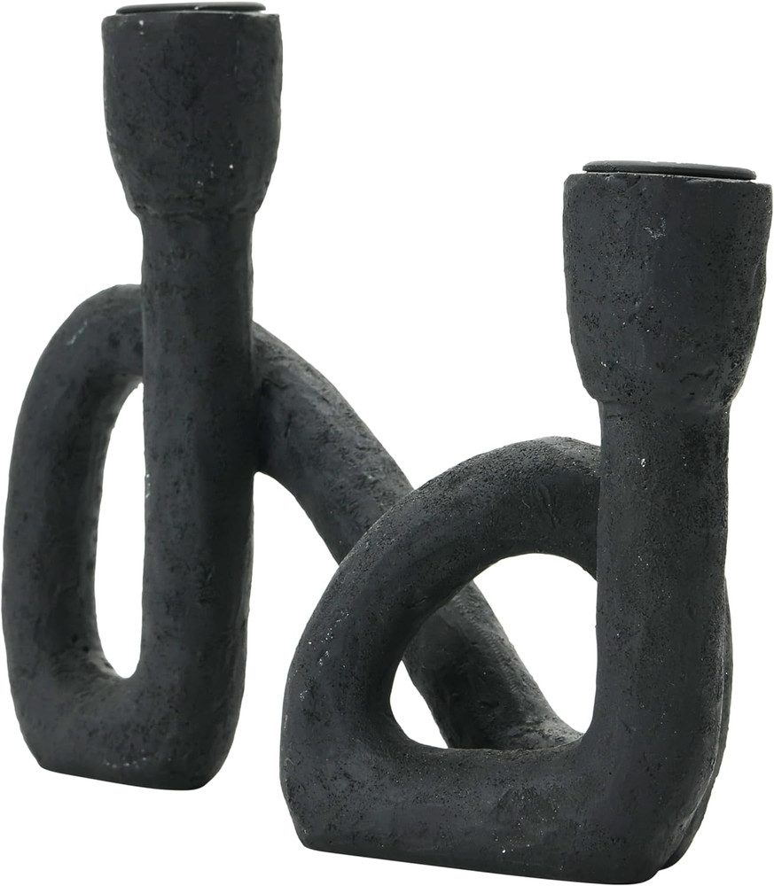 Decorative Resin Double Taper Candle Holder, Black