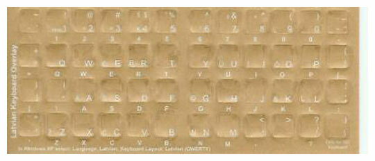 Latvian Keyboard Stickers White Letters Reverse Print