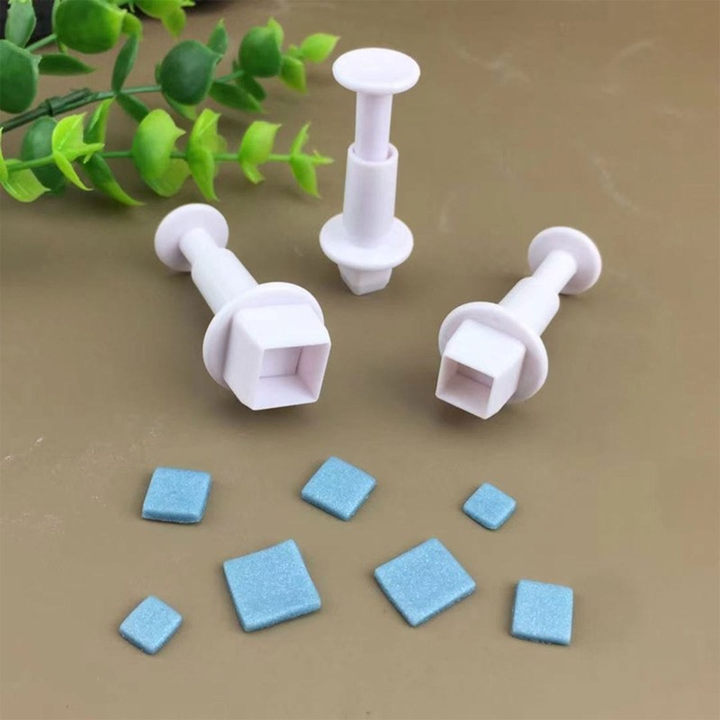 3pcs Square Plastic Baking Mold Kitchen Biscuit Cookie Cutter Pastry Plunger