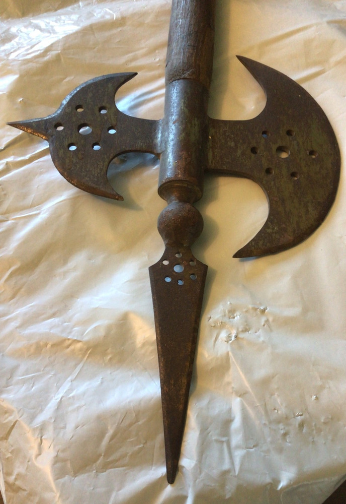 Halberd replica type double blade short handle with spear axe 20th century
