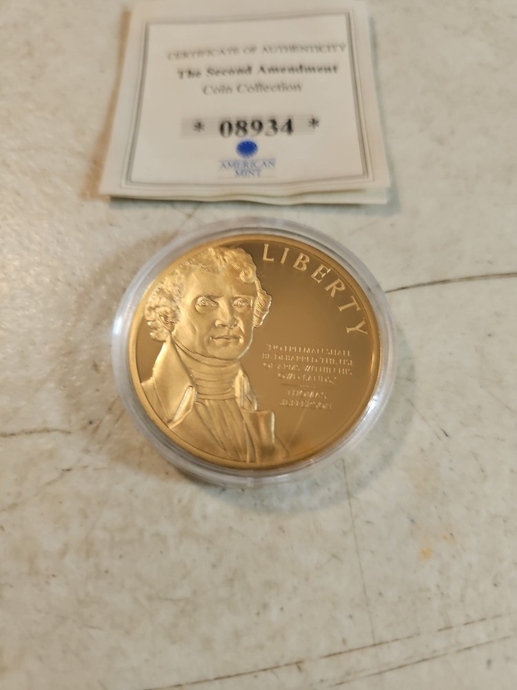 THOMAS JEFFERSON Second Amendment Gold-plated Comm. Coin COA