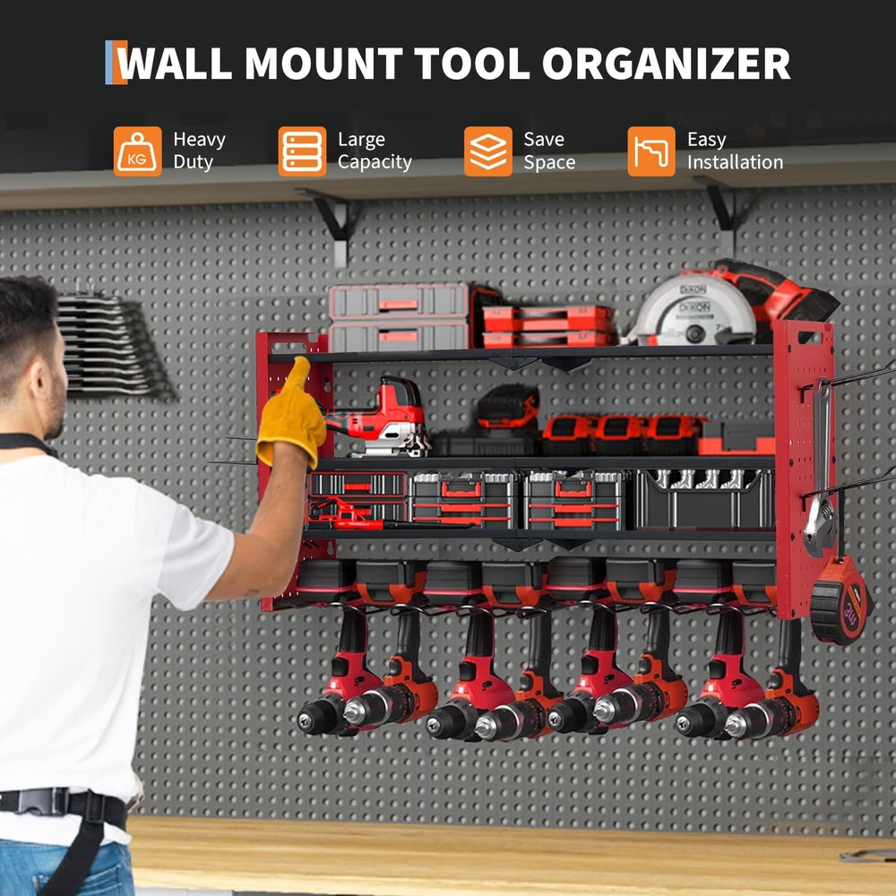 GRAVEE 4 Layer Power Tool Organizer, Heavy Duty Wall Mount Garage Storage