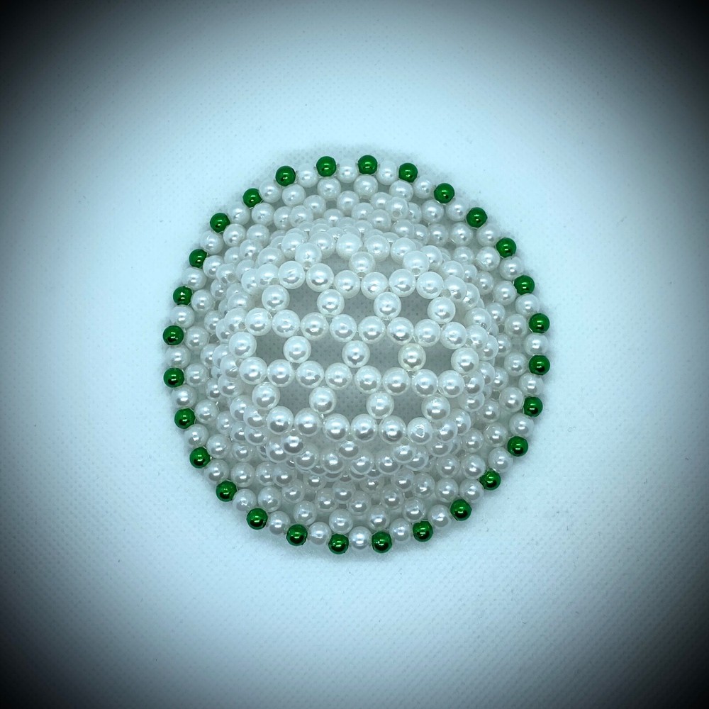 Custom Handmade Hand Made Crafted Beaded Hat Cap White w/ Green
