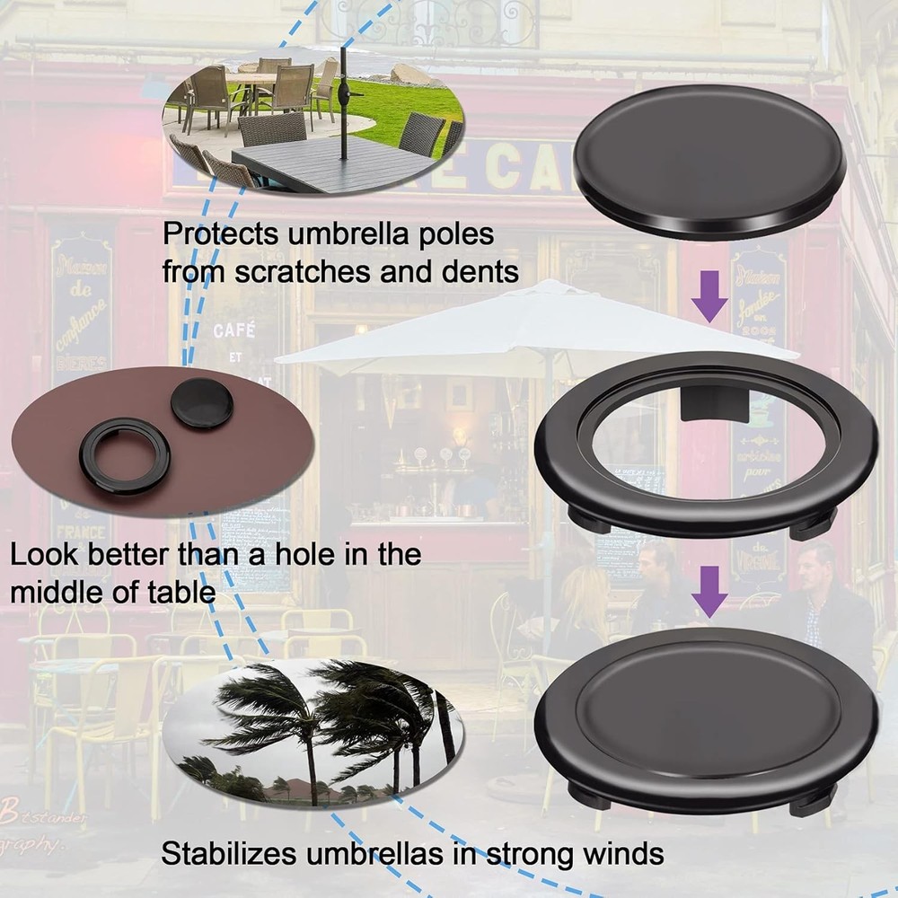 4 Pack Patio Table Umbrella Hole Ring and Cap Set, 4 Set