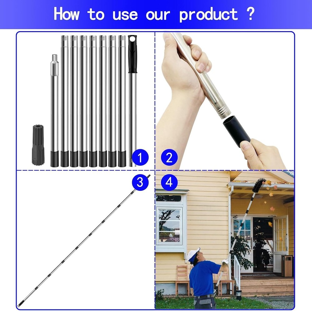 Paint Roller Extension Pole 11.8Ft,10 Segmented Lightweight Stainless Steel