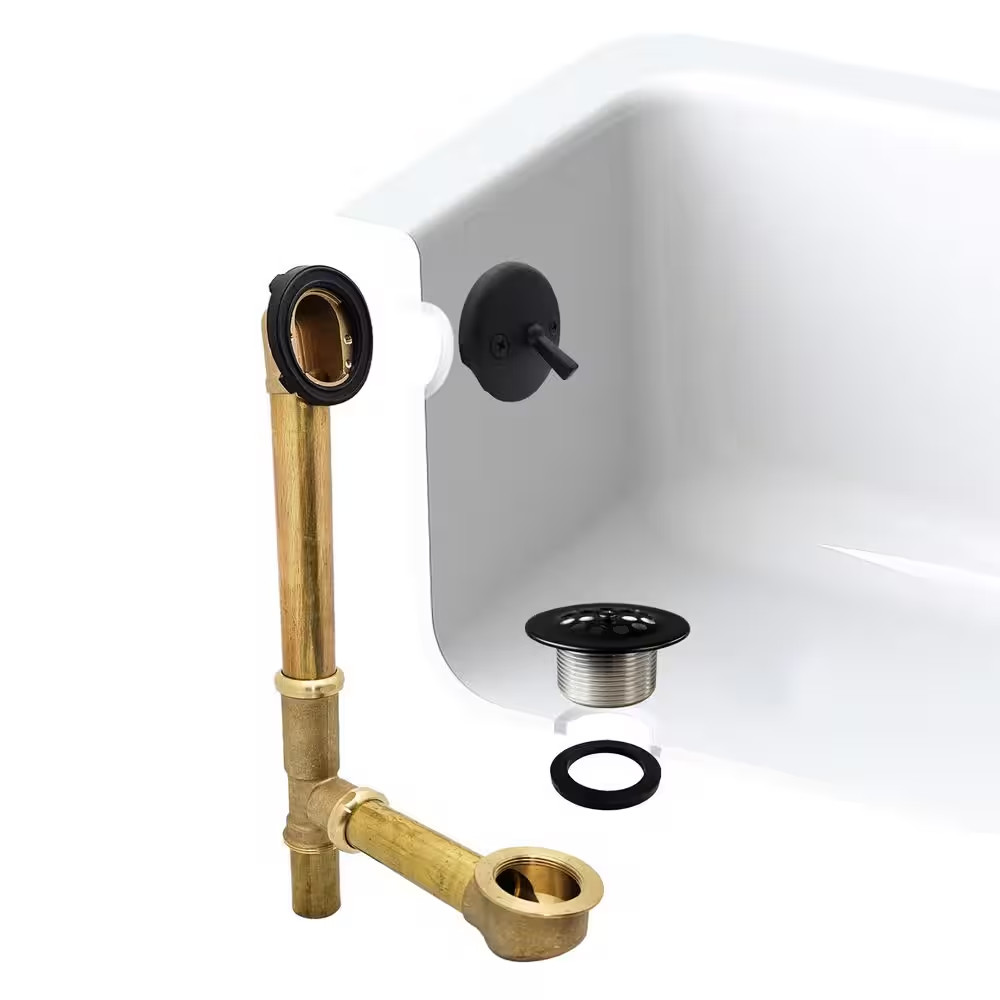 14 In. Brass Trip Lever Bath Waste Drain in Matte Black