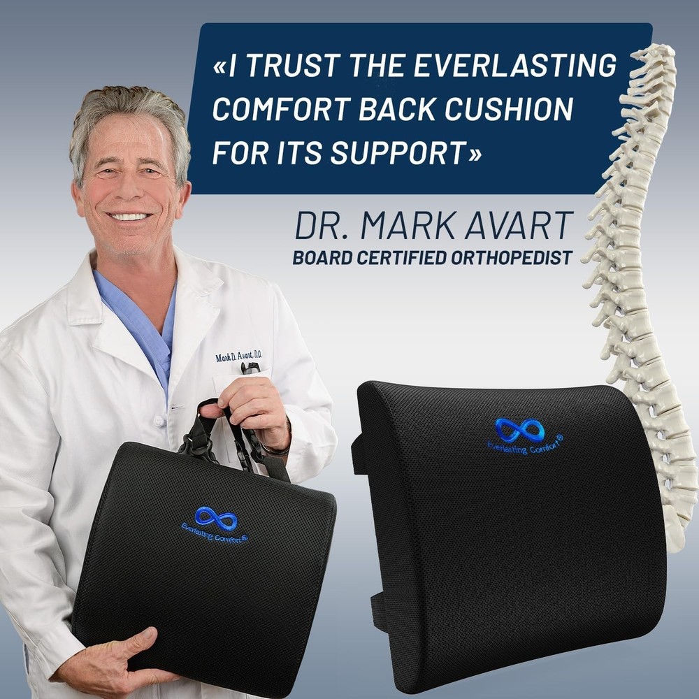 Brand New Lumbar Support Pillow - Adjustable, Memory Foam, Black, Standard