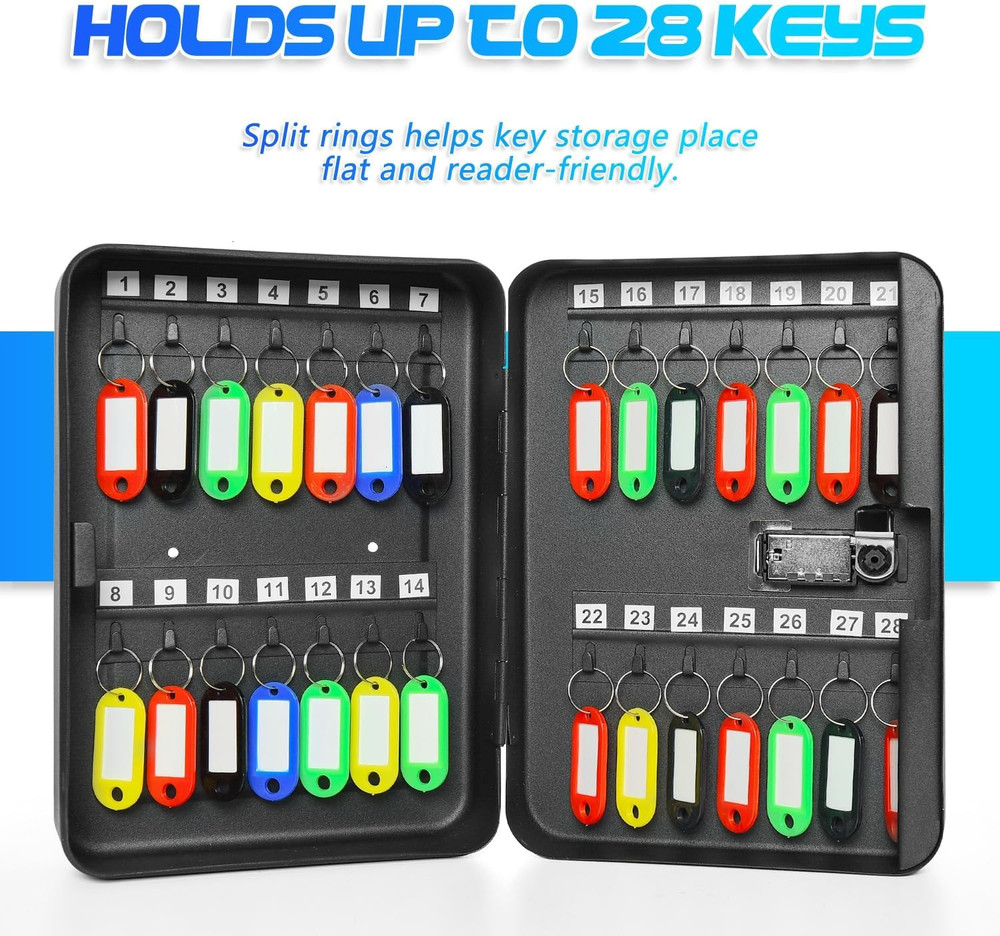 28 Key Cabinet Wall Mount, Steel Key Box Wall Mount with Code, Combination Lock