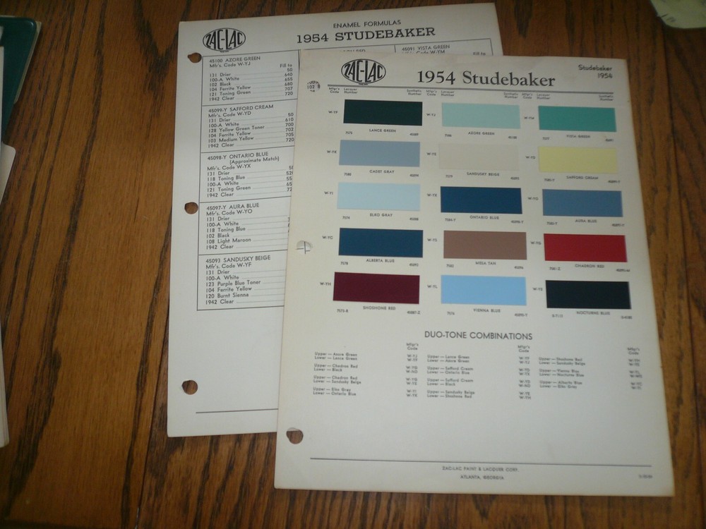 1954 Studebaker ZAC-LAC Color Chip Paint Sample - Vintage