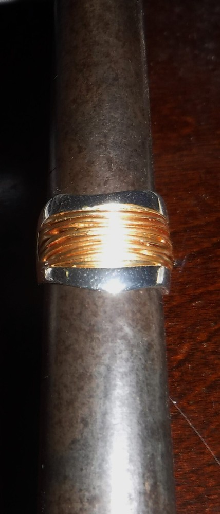 Handcrafted Silver Ring with gold bars sz 6