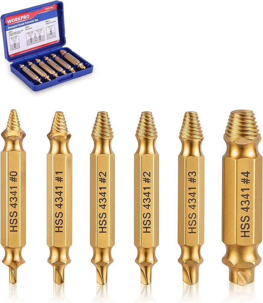 WORKPRO 6PCS Stripped Screw Extractor Set, Titanium Coated Broken Bolt...