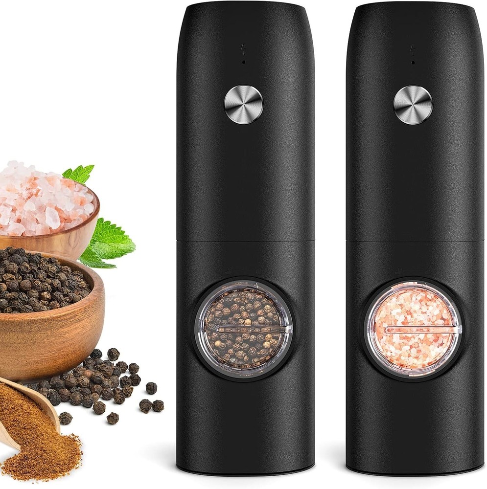 Automatic Salt and Pepper Mills with LED Light & Adjustable Coarseness - 2-Pack