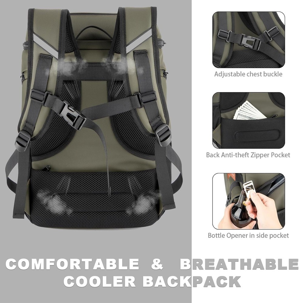 33-Can Cooler Backpack, Double Compartment, Waterproof, Camping Beach