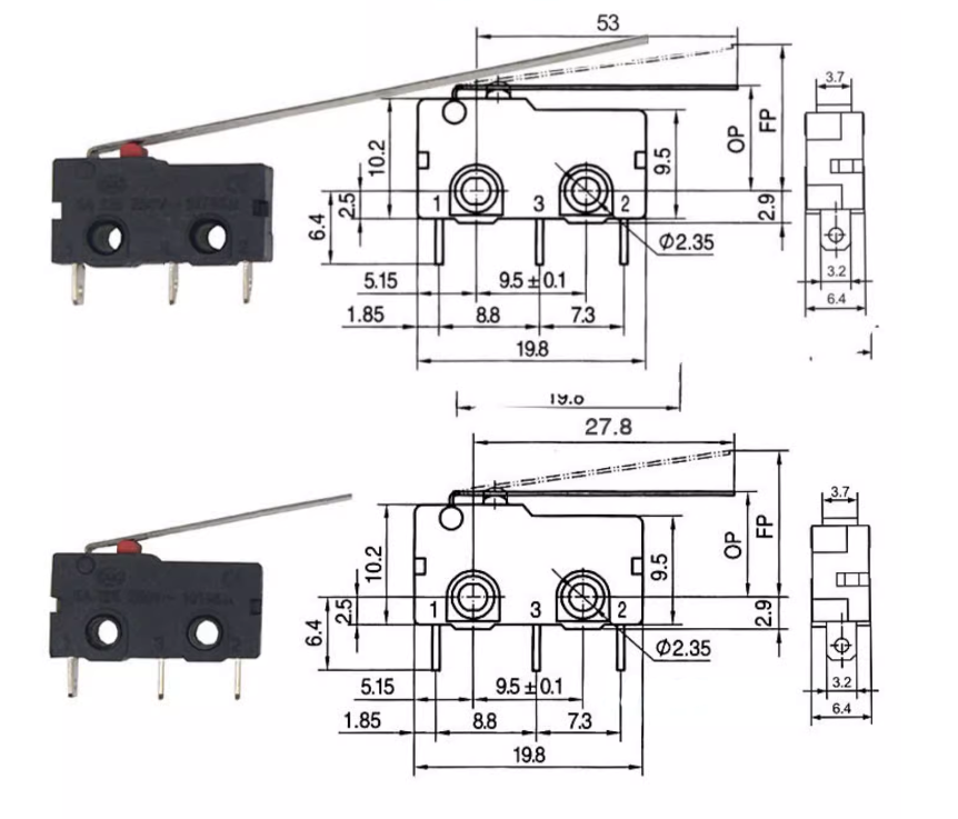 Micro switch Long Curved Roller Lever Snap Action Limit Switch KW12 KW11-3Z 5A