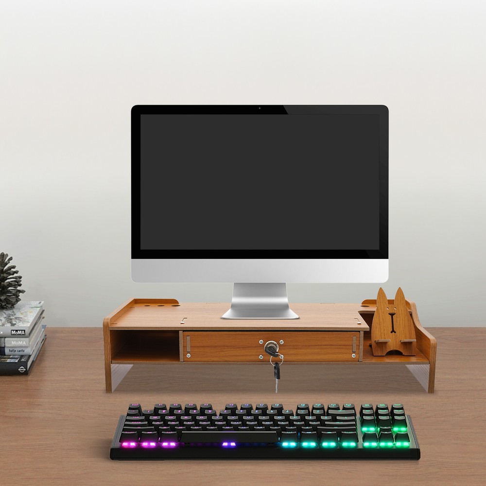 Monitor Stand Riser Computer Laptop Riser Shelf Organizer w/Drawer Phone Holder