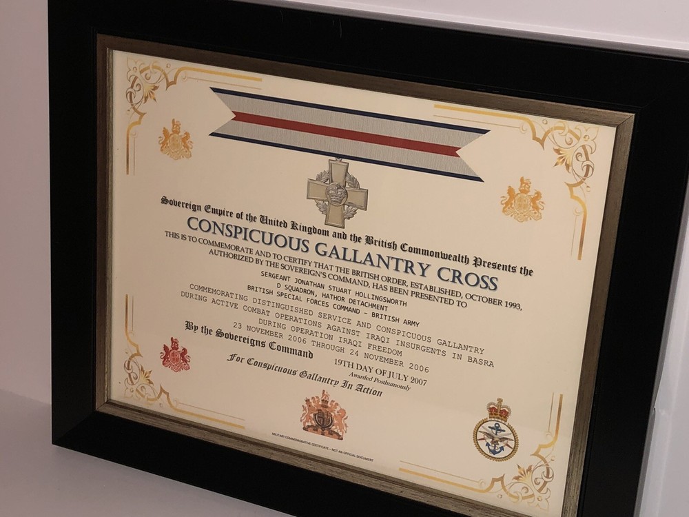 CONSPICUOUS GALLANTRY CROSS [UK] COMMEMORATIVE CERTIFICATE ~ Type 1