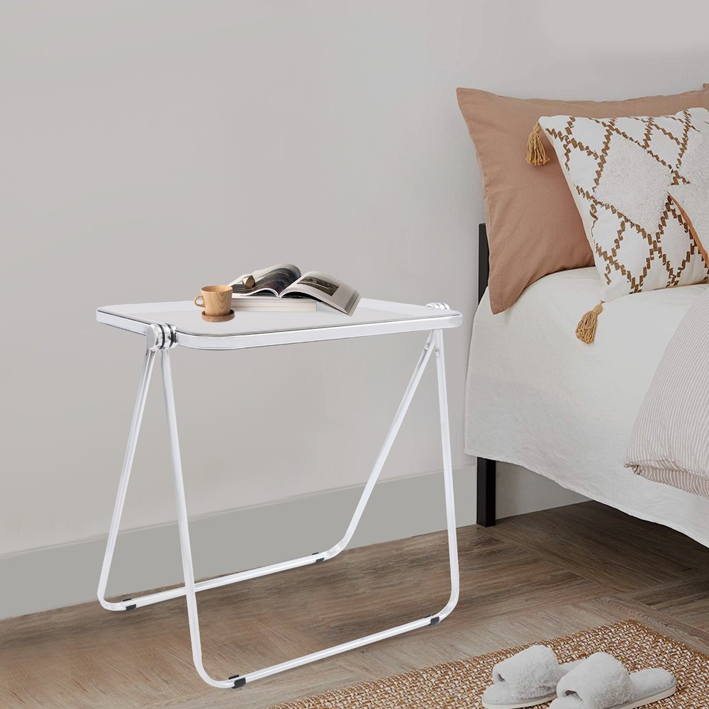Clear Foldable Side Storage Table Tiny Desk For Home Office Small Computer Desk