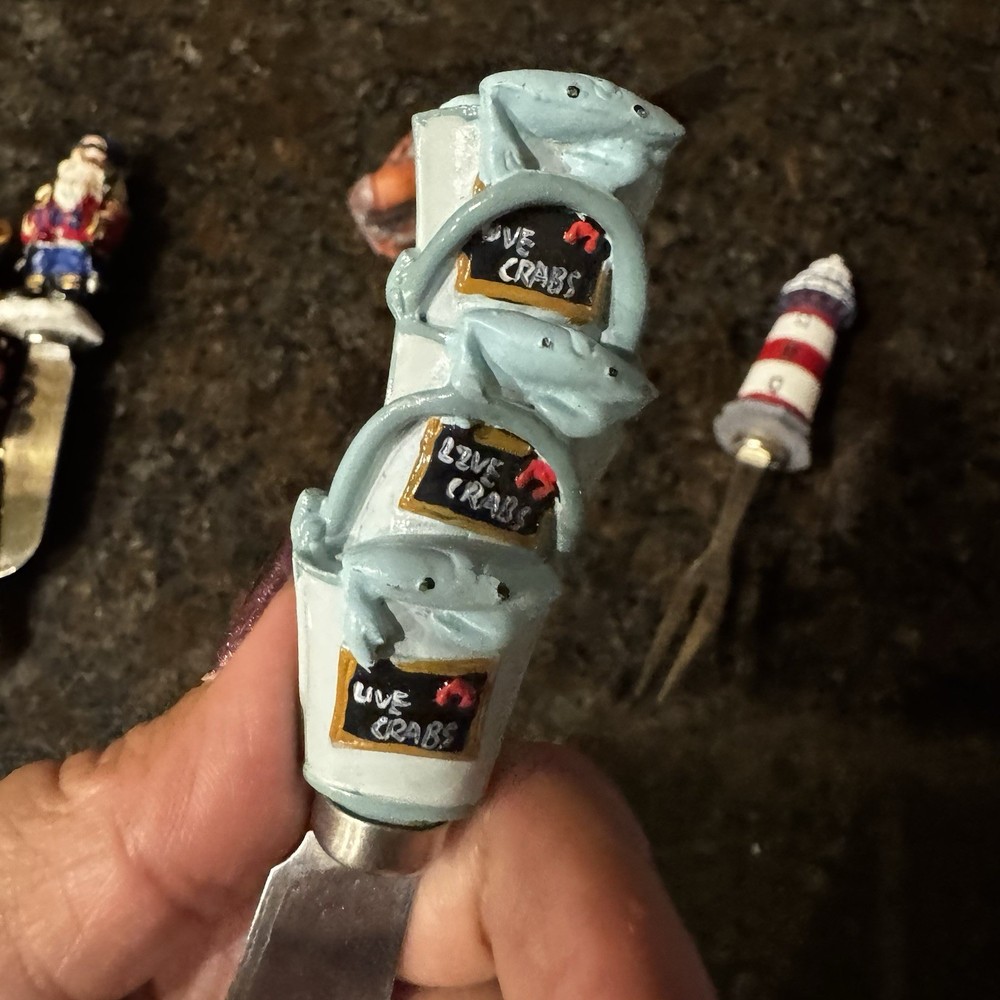 3 Nautical Theme Cheese Spreader (2) (1) Olive Fork Crab Lighthouse Crab Pails