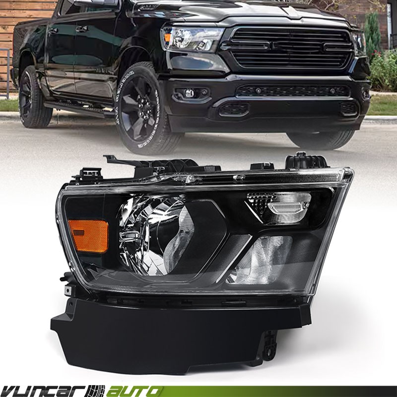 Black For 2019-2023 Dodge Ram 1500 Halogen Headlight  Assembly Passenger Side