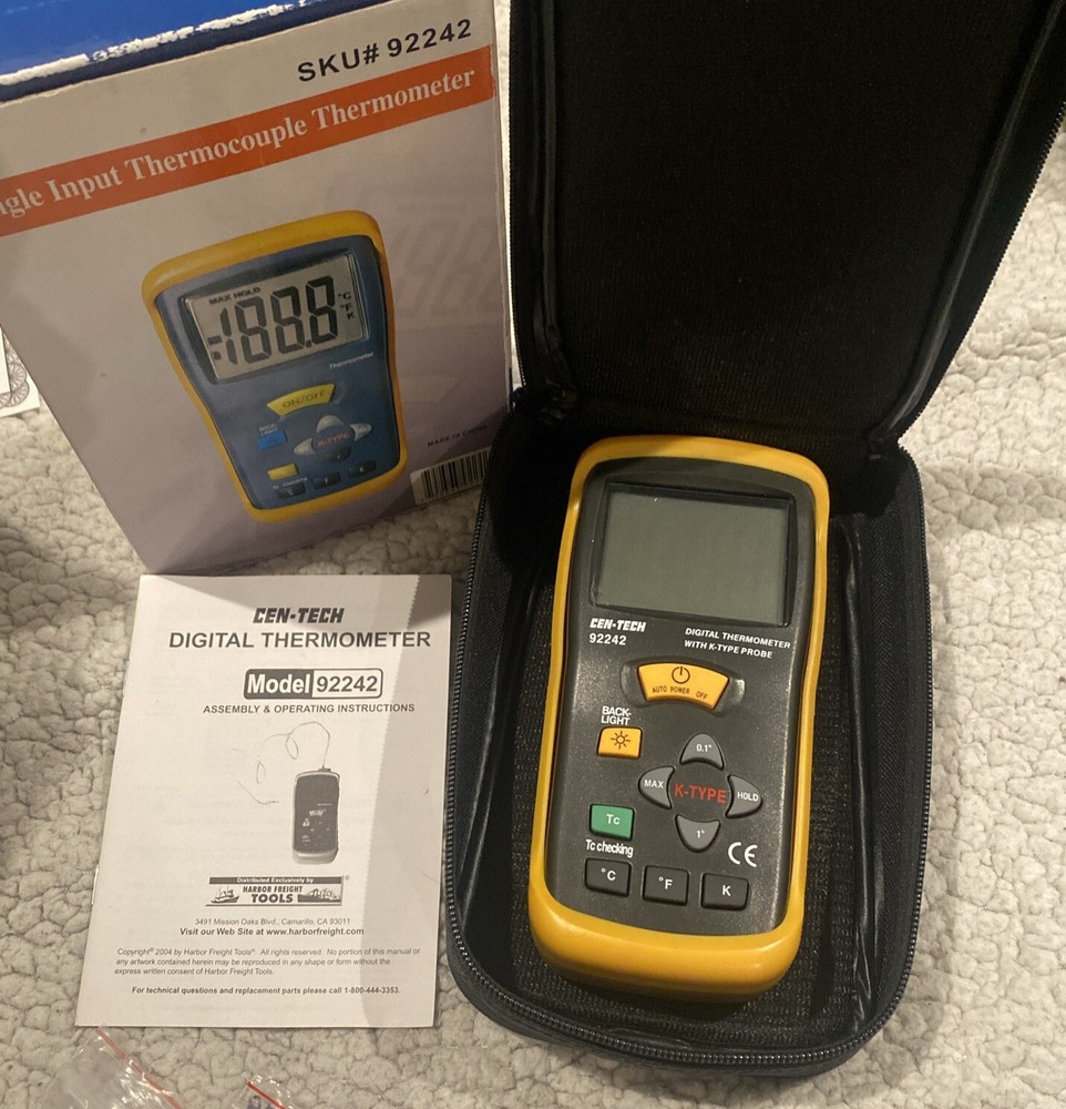 NIB Cen-Tech 92242 Single Input Thermocouple Thermometer w Case, Tools, Manual