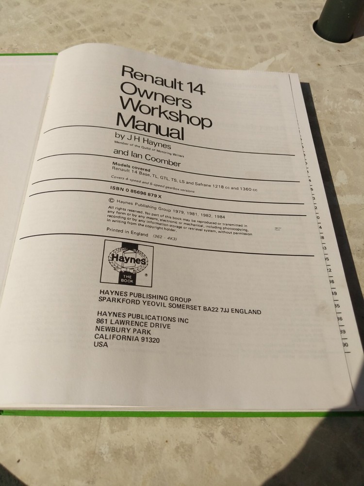 Haynes workshop manual for Renault 14.