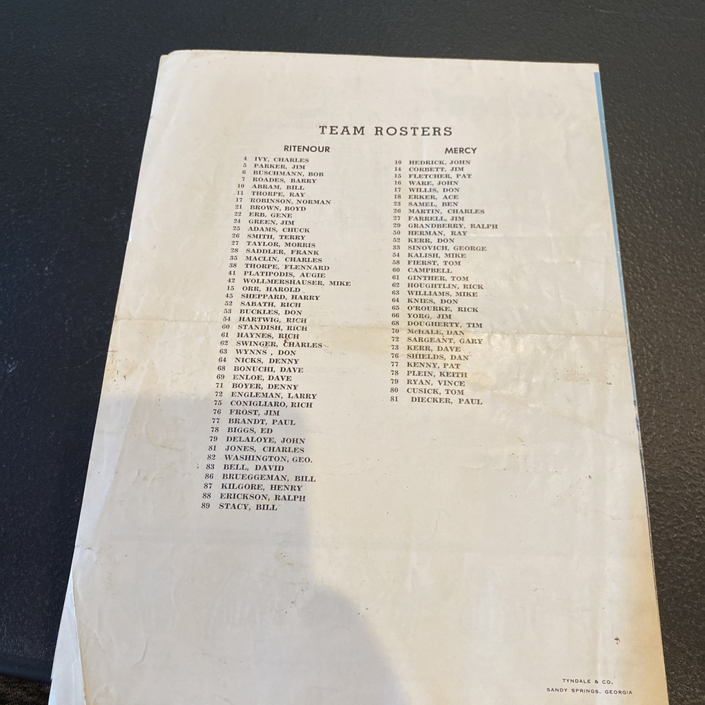 1961 Football Program Mercy Vs Ritenour 9120 Bristol September 22, 1961 Snoderly