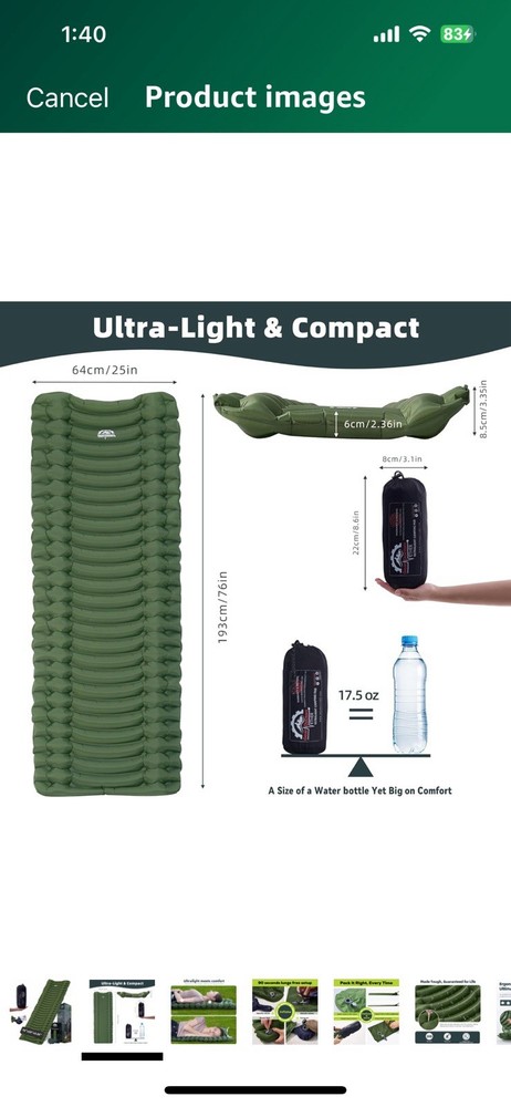 GearDoctors® Ether Ultralight Sleeping Pad 17.5oz Compact Camping Air Mattress