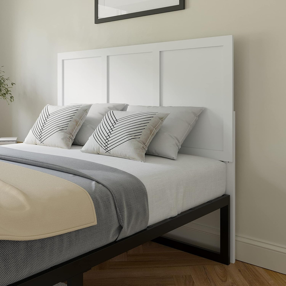 Elegant Full Size White Wooden Headboard with Three Panel Design