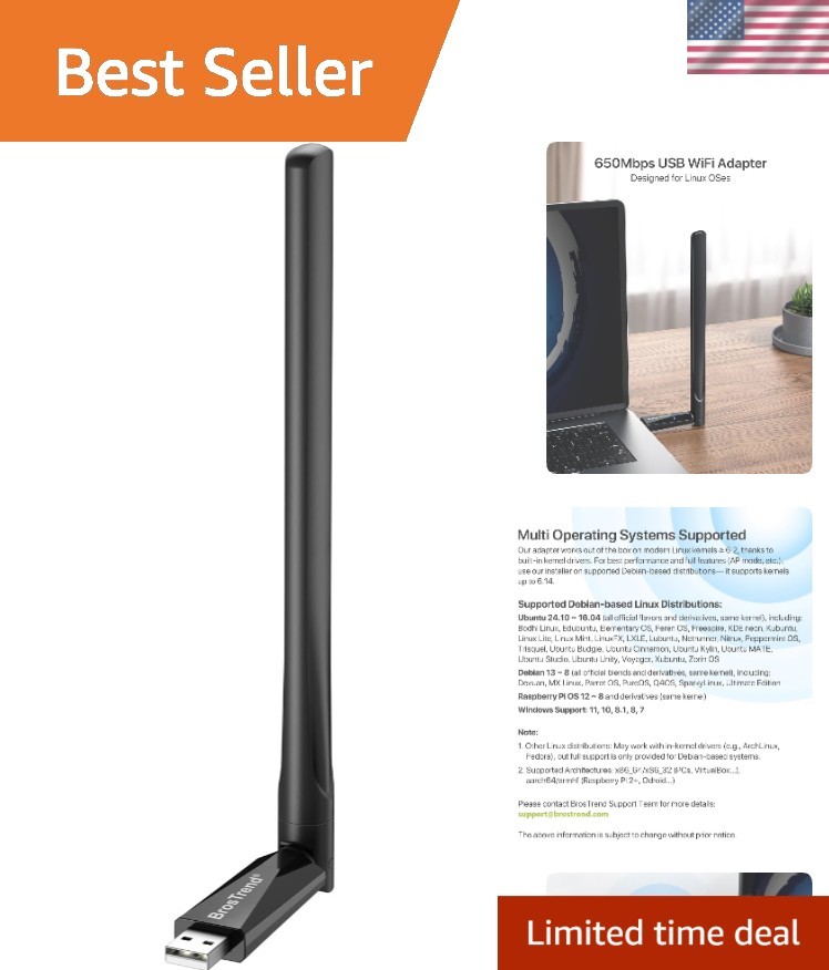 650Mbps Linux Compatible WiFi Adapter Supports Kali Linux, Ubuntu, Mint, Debi...