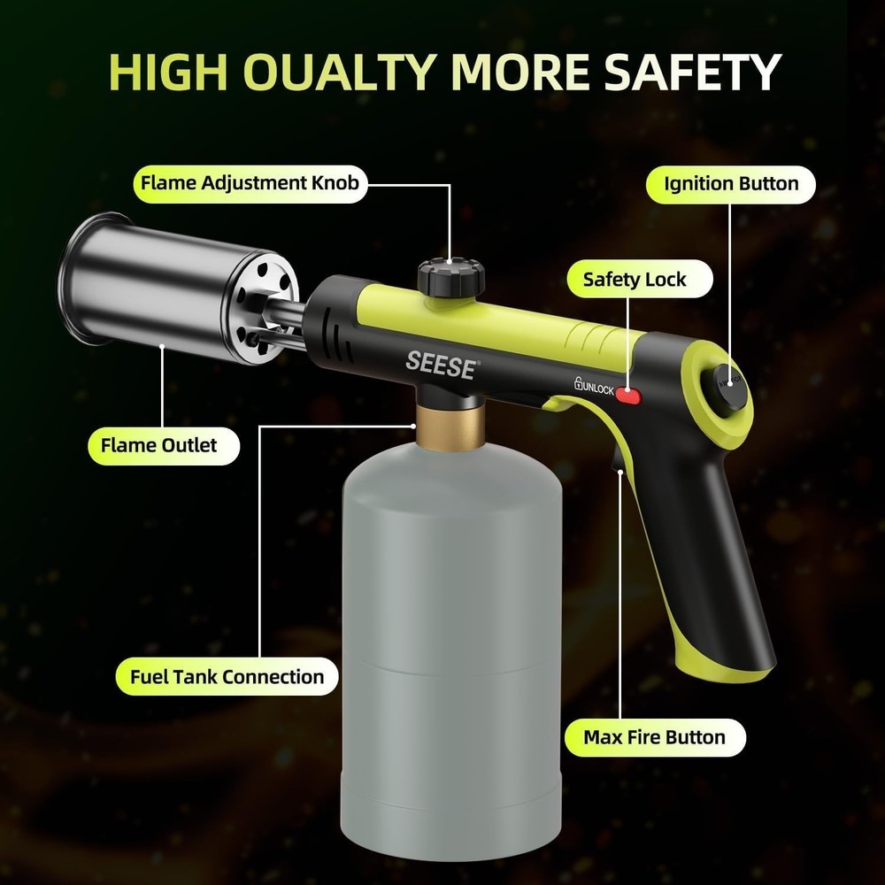 Powerful Propane Torch Gun,Kitchen Cooking Torch With One-Touch Max Fire, Charco