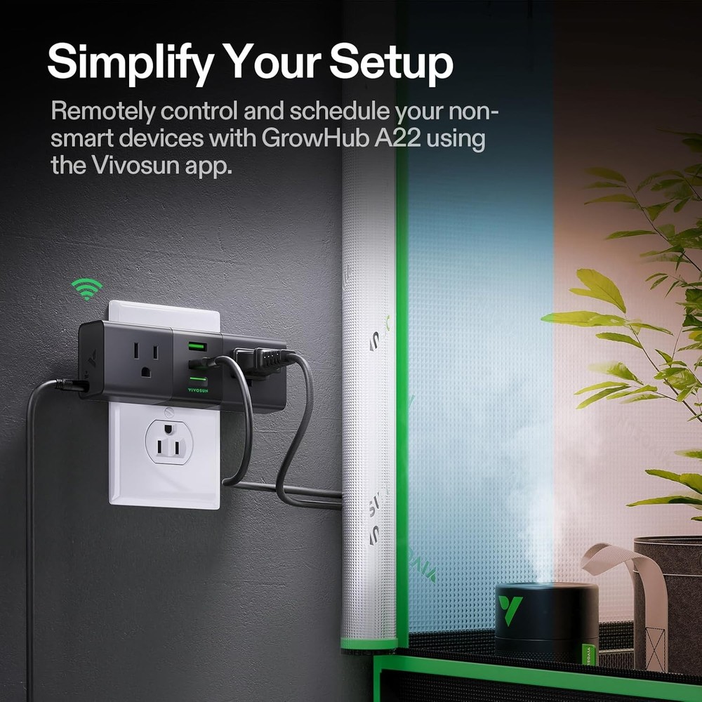 VIVOSUN A22 GrowHub Outlet Controller w/ T&H Sensor WiFi Environment Controller