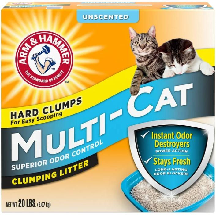 4 Pack ARM & HAMMER Multi-Cat Clumping Litter Unscented, 20 lb