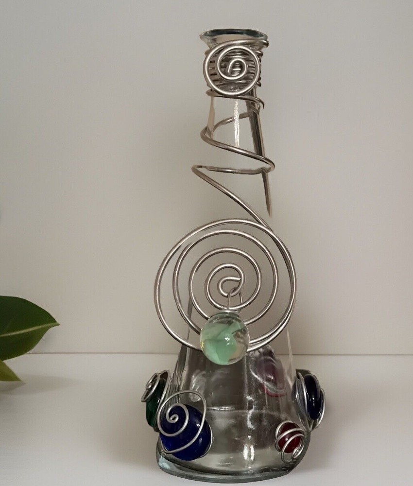 Dary Rees Glass bottle with glass beads and wire