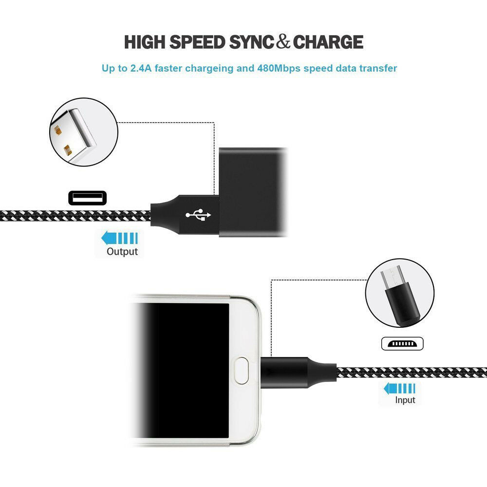 3/6/10Ft Micro USB Fast Charger Data Sync Cable Cord For Samsung HTC Android LG