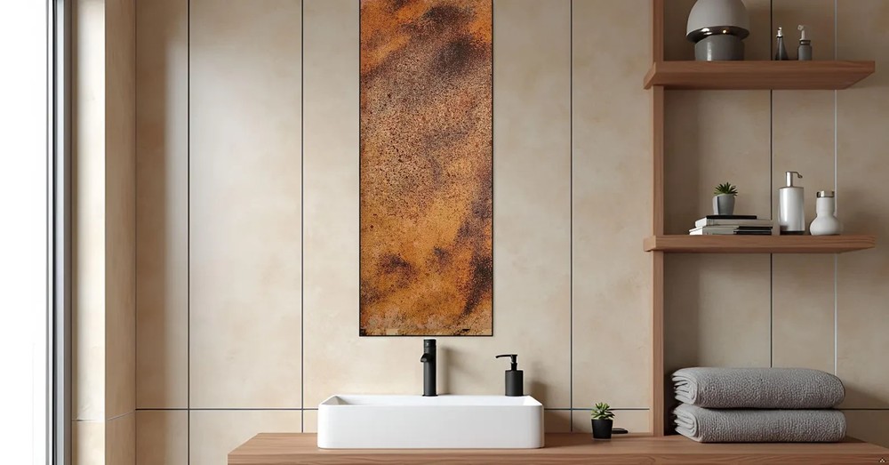 Brass Backsplash Panel – Handmade Metal Wall Art for Kitchen – Rustic Patina