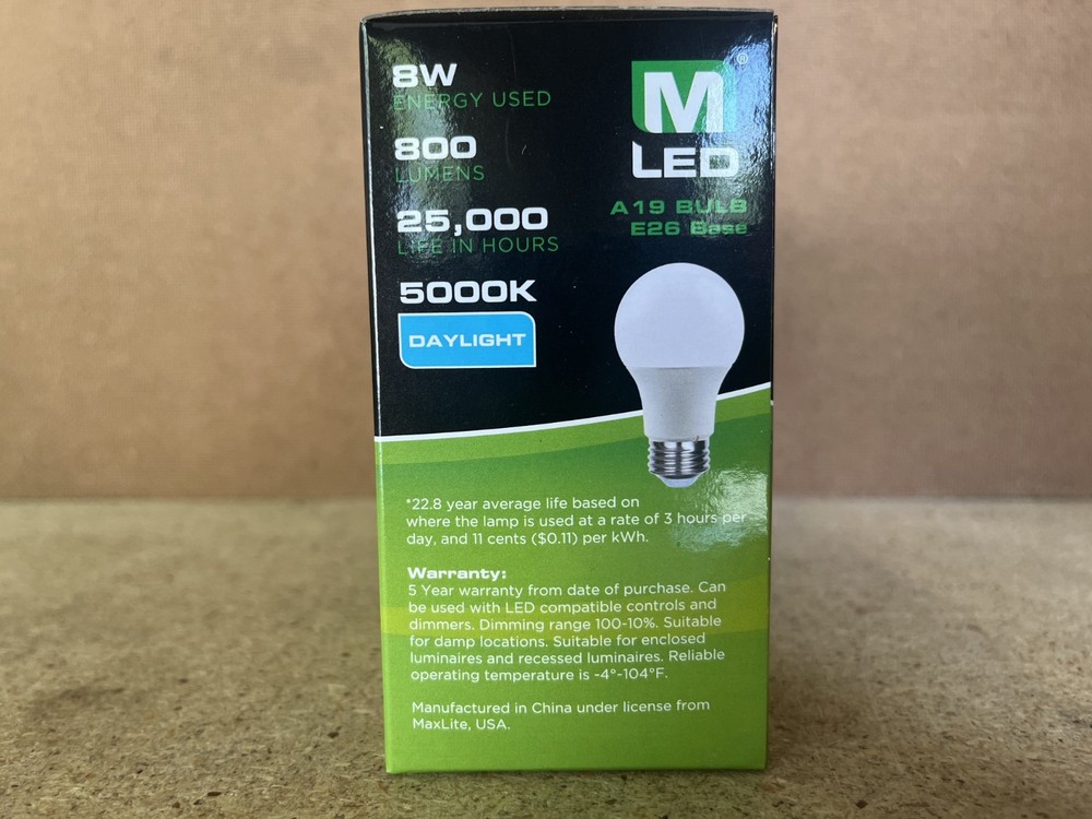 16 Pack Maxlite 8W LED Bulb = 60 watt replace A19 Daylight 5000K LED Light 60w