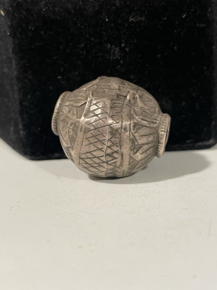 Antique Turkmen Silver Etched Bead