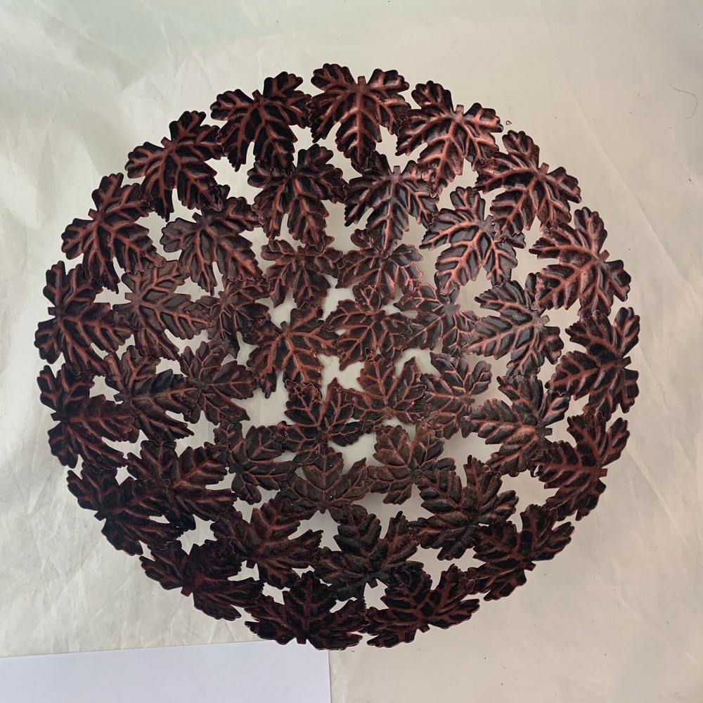 COPPER MAPLE LEAF VASE BOWL CENTERPIECE FALL AUTUMN OPEN WORK RARE DECOR